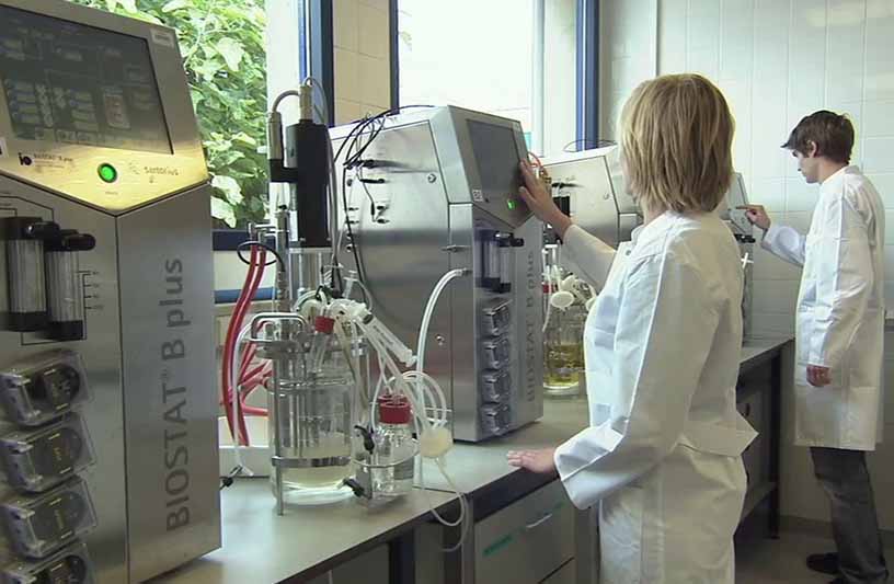 bioengineering woman and man working in lab
