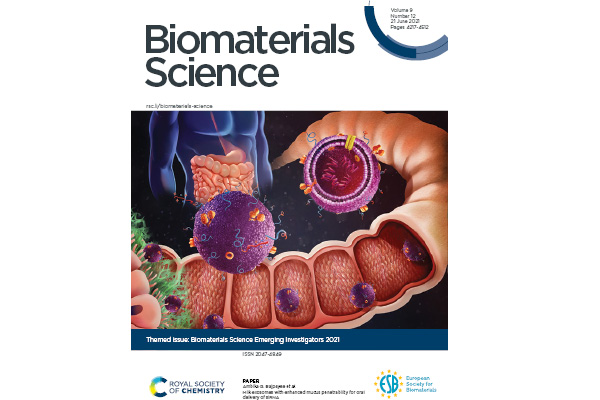 biomaterials science cover page with graphic of research from Bioengineering lab