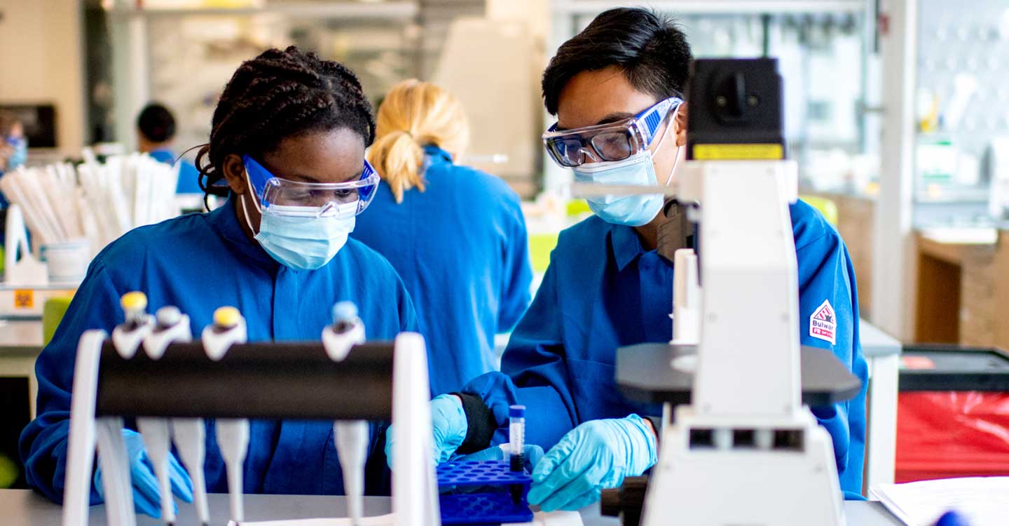 Two students working in the lab